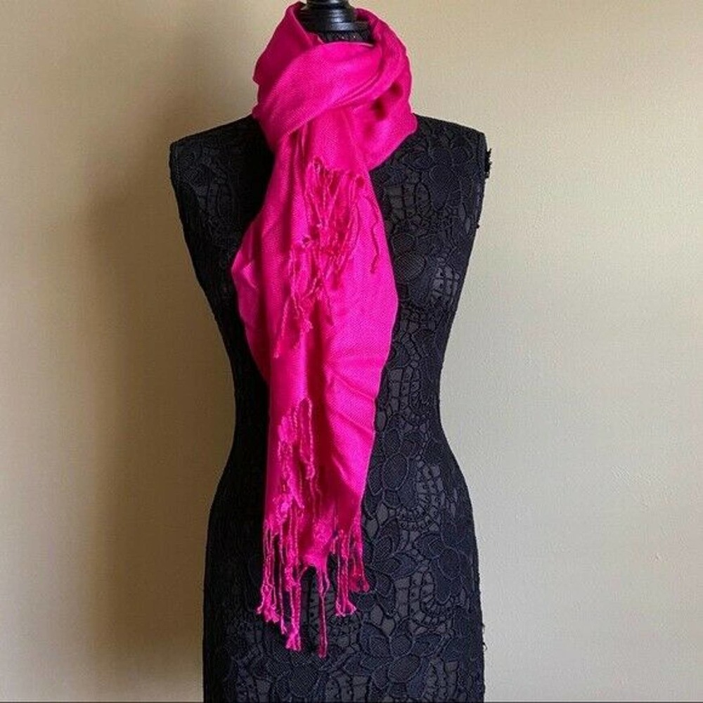 Oversized Pashmina Tassel Fringe Scarf Wrap Pink Magenta Barbiecore